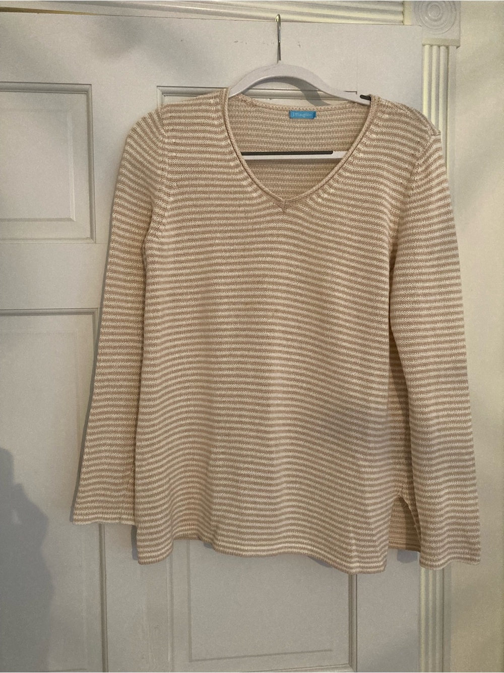 J. McLaughlin Beige and Cream Striped V-Neck Sweater
The Callum sweater